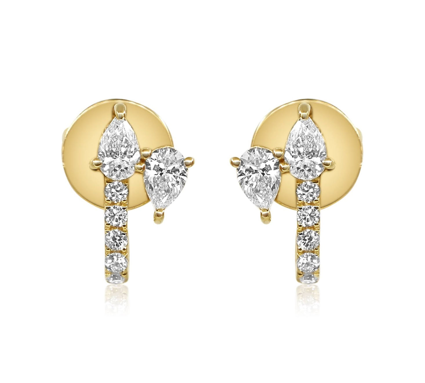Gold Diamond Double Pear Half Hoop Earring