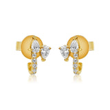 Gold Diamond Double Pear Half Hoop Earring