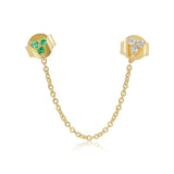 Gold Double Trio Emerald and Diamond Connecting Earring