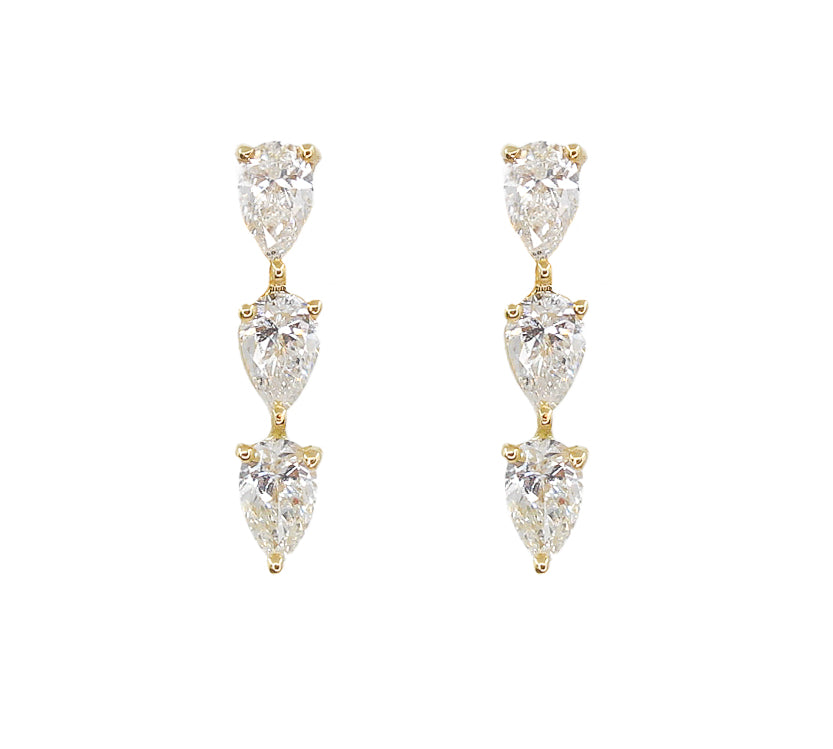 Gold Three Pear Diamond Stud - 14KT Gold - Monisha Melwani Jewelry