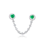 Gold Emerald Heart Diamond Chain Connecting Earring