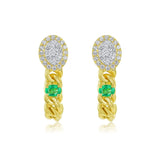 Gold Diamond Cuban Emerald Link Loop Earring