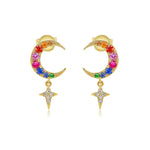 Gold Rainbow Moon and Star Drop Earring - 14KT Yellow Gold - Monisha Melwani Jewelry