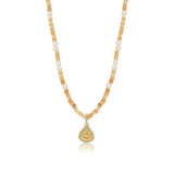 Gold Diamond Buddha Sandalwood Pearl Bead Necklace