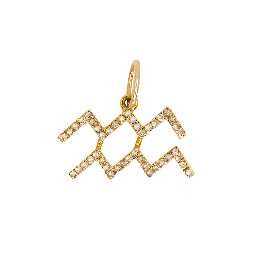 Gold Diamond Aquarius Symbol Pendant - 14KT Gold - Monisha Melwani Jewelry