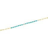 Gold Turquoise Pear Shape Diamond Paperclip Chain Bracelet