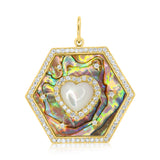 Gold Mother of Pearl Octagon Heart Pendant