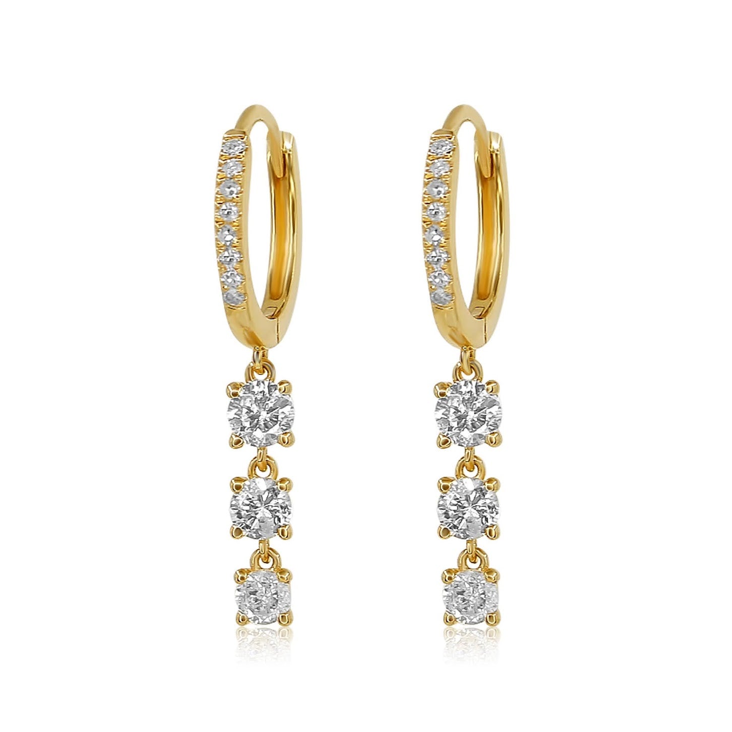 Gold Diamond Graduated Triple Drop Hoop Earring