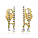 Gold Diamond Double Bar Pear Drop Earrings