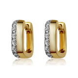 Gold Half Diamond Rectangle Hoop Earring