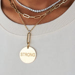 Gold Round Engraved Strong Pendant - 14kT Gold - Monisha Melwani Jewelry 