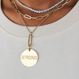 Gold Round Engraved Strong Pendant - 14kT Gold - Monisha Melwani Jewelry 