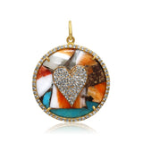 Gold Diamond Round Heart Oyster Turquoise Pendant