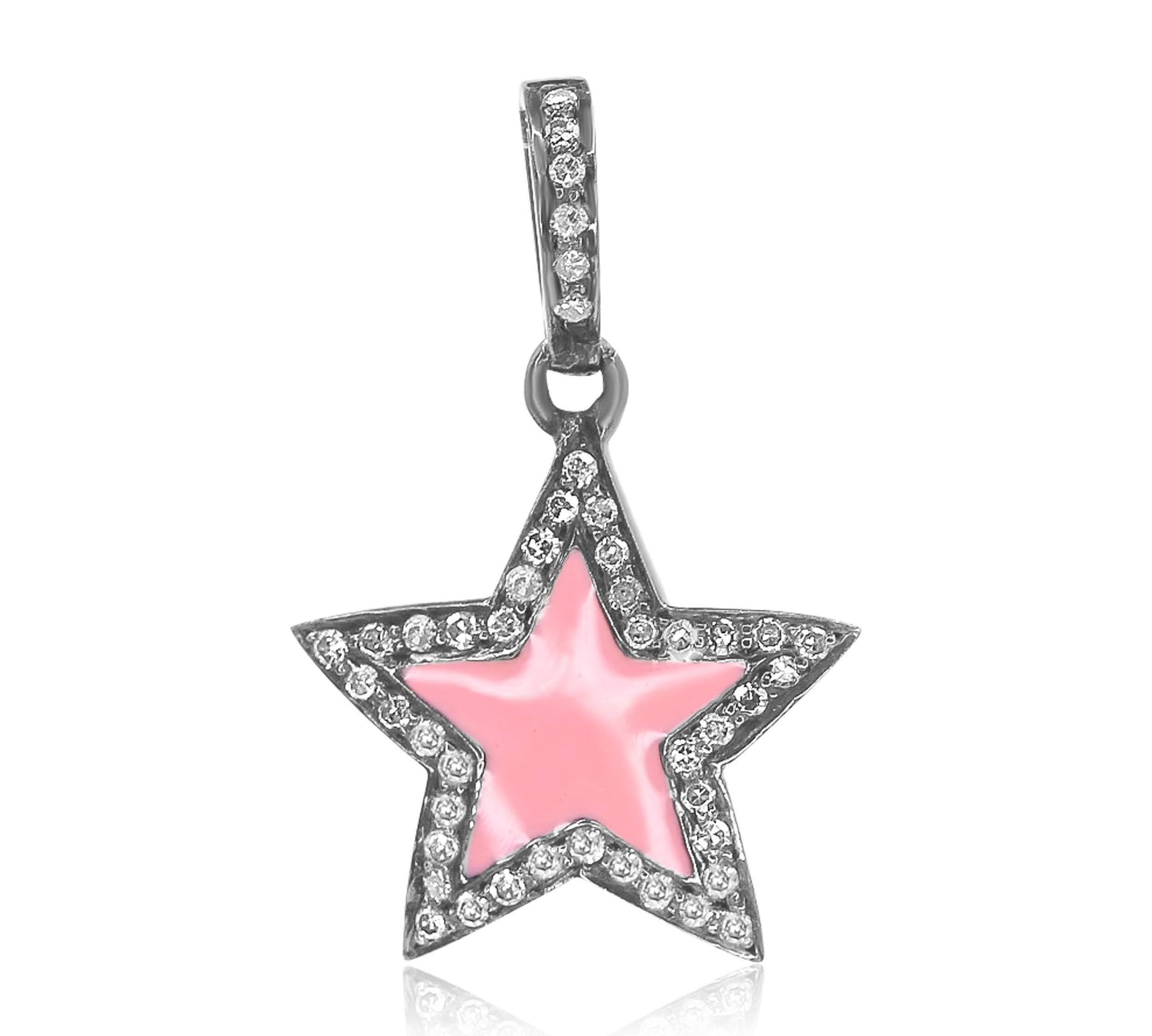 Sterling Silver Pink Enamel Star Charm - 14kt Silver - Monisha Melwani Jewelry