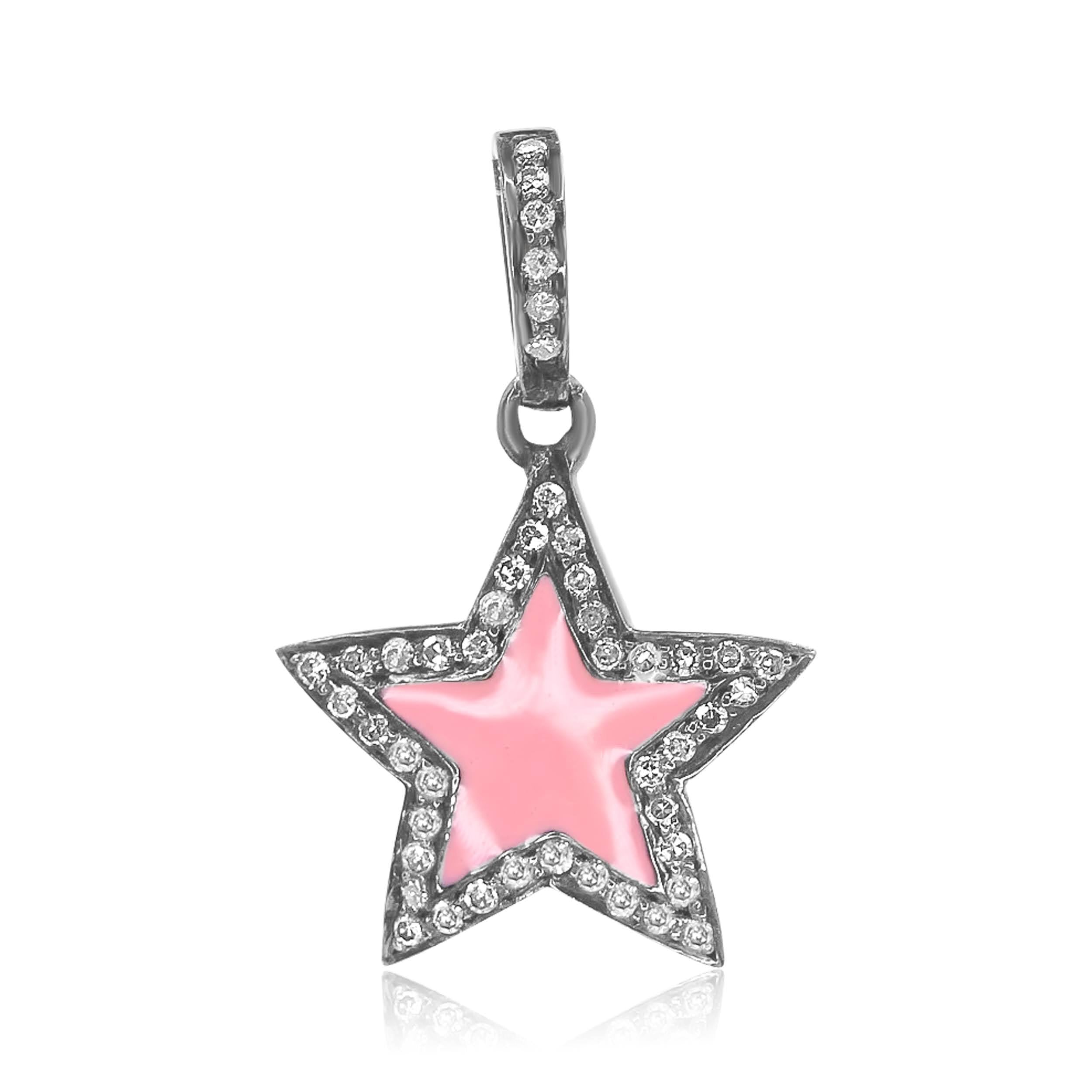 Sterling Silver Pink Enamel Star Charm - 14kt Silver - Monisha Melwani Jewelry