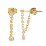 Gold Diamond Double Bezel Drop Loop Earrings