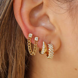 Gold Round Diamond Cuban Link Connecting Earring