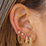 Gold Half Diamond Hoop Earring