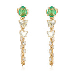 Gold Diamond Chain Emerald and Heart Earrings - 14KT Gold - Monisha Melwani Jewelry