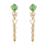 Gold Diamond Chain Emerald and Heart Earrings - 14KT Gold - Monisha Melwani Jewelry