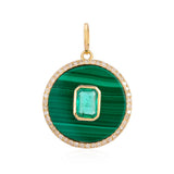 Gold Malachite and Emerald Round Medallion Pendant - 14KT Gold - Monisha Melwani Jewelry