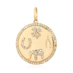 Gold Diamond Lucky Symbol Medallion Pendant - 14KT Gold - Monisha Melwani Jewelry