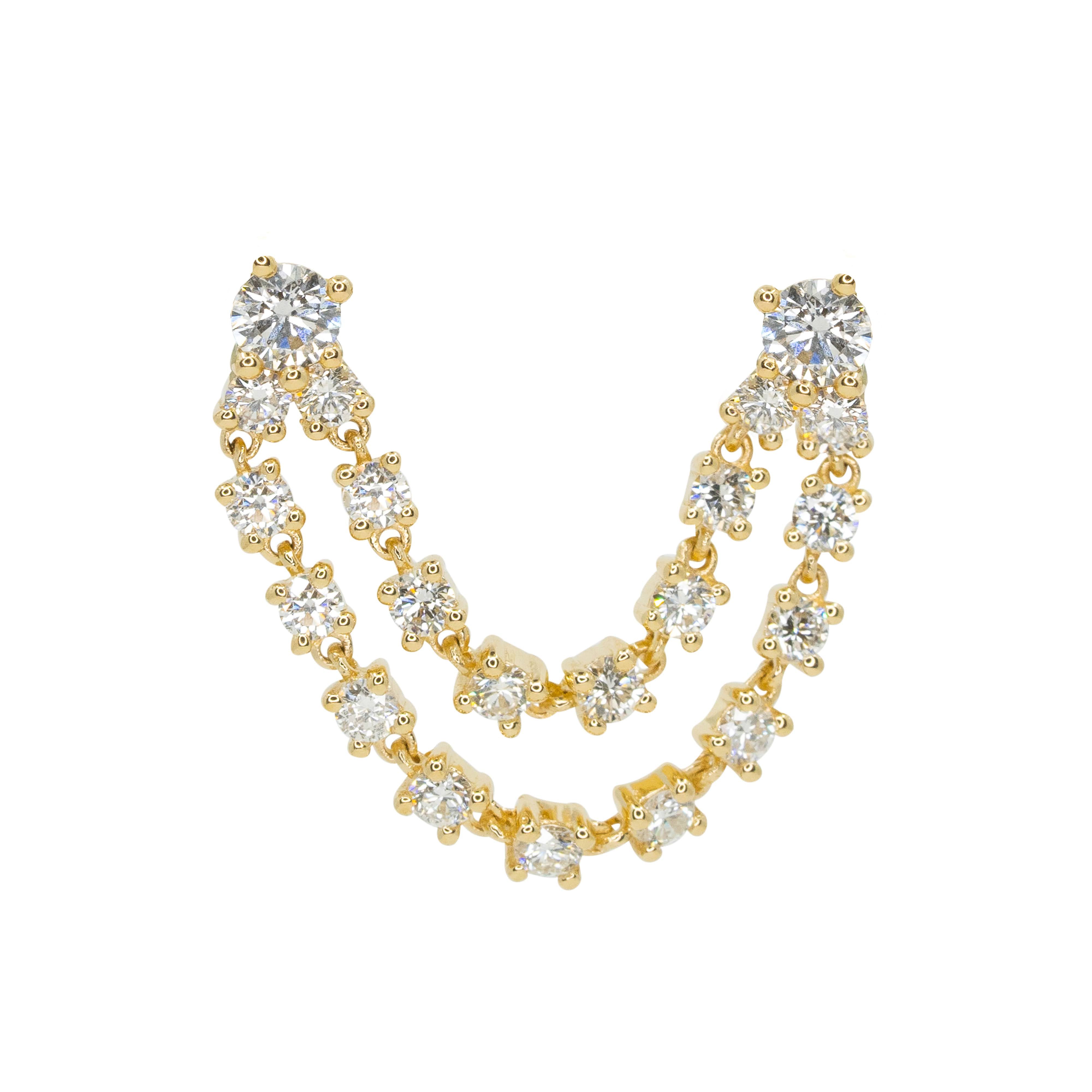 Gold Double Diamond Loop Drop Earrings - 14kt Gold - Monisha Melwani Jewelry
