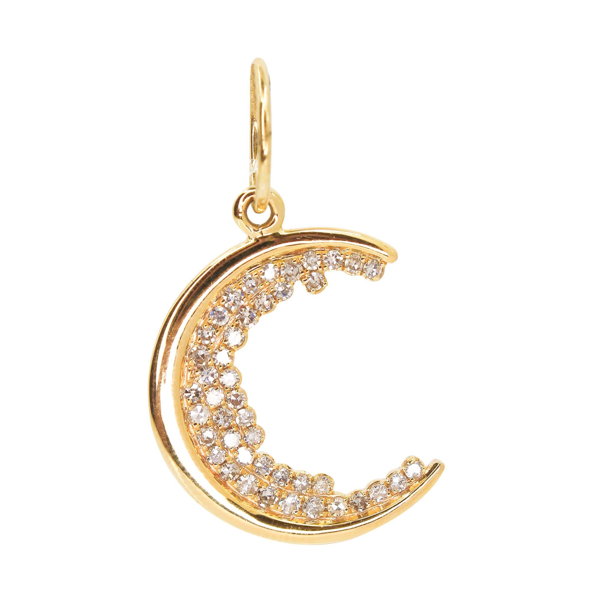 Gold Diamond Crescent Cut Moon Pendant - 14kt Gold - Monisha Melwani Jewelry