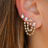 Gold Pearl Double Diamond Connecting Earring