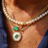 Gold Curb Link with Emerald Chain Necklace