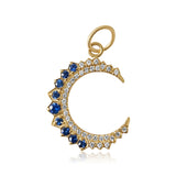 Gold Diamond Sapphire Crescent Moon Pendant