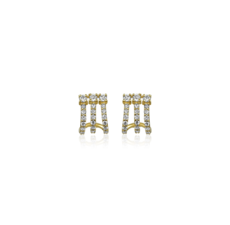 Gold Triple Diamond Cage Earring by Monisha Melwani Jewelry