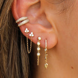 Gold Four Diamond Bezel Chain Loop Earring