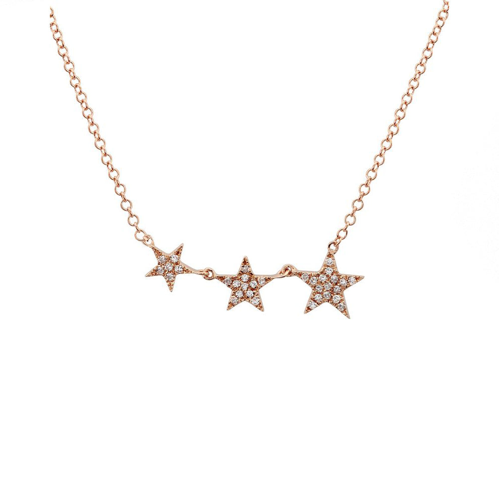 Gold Diamond Three Star Necklace - Rose Gold - Monisha Melwani Jewelry