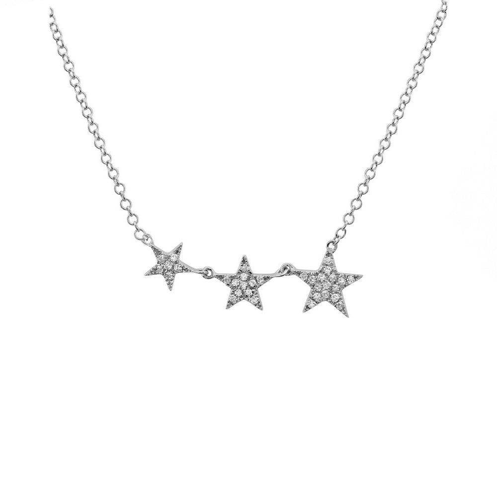 Gold Diamond Three Star Necklace - White Gold - Monisha Melwani Jewelry