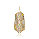 Gold Diamond Opal Rectangle Hexagon Pendant