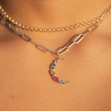 Gold Multi Sapphire Moon Pendant - 14KT Gold - Monisha Melwani Jewelry