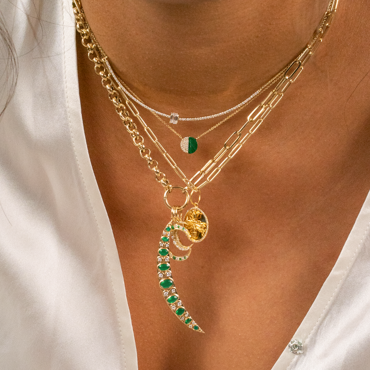 Gold Emerald Moon Pendant - 14kt Gold - Monisha Melwani Jewelry