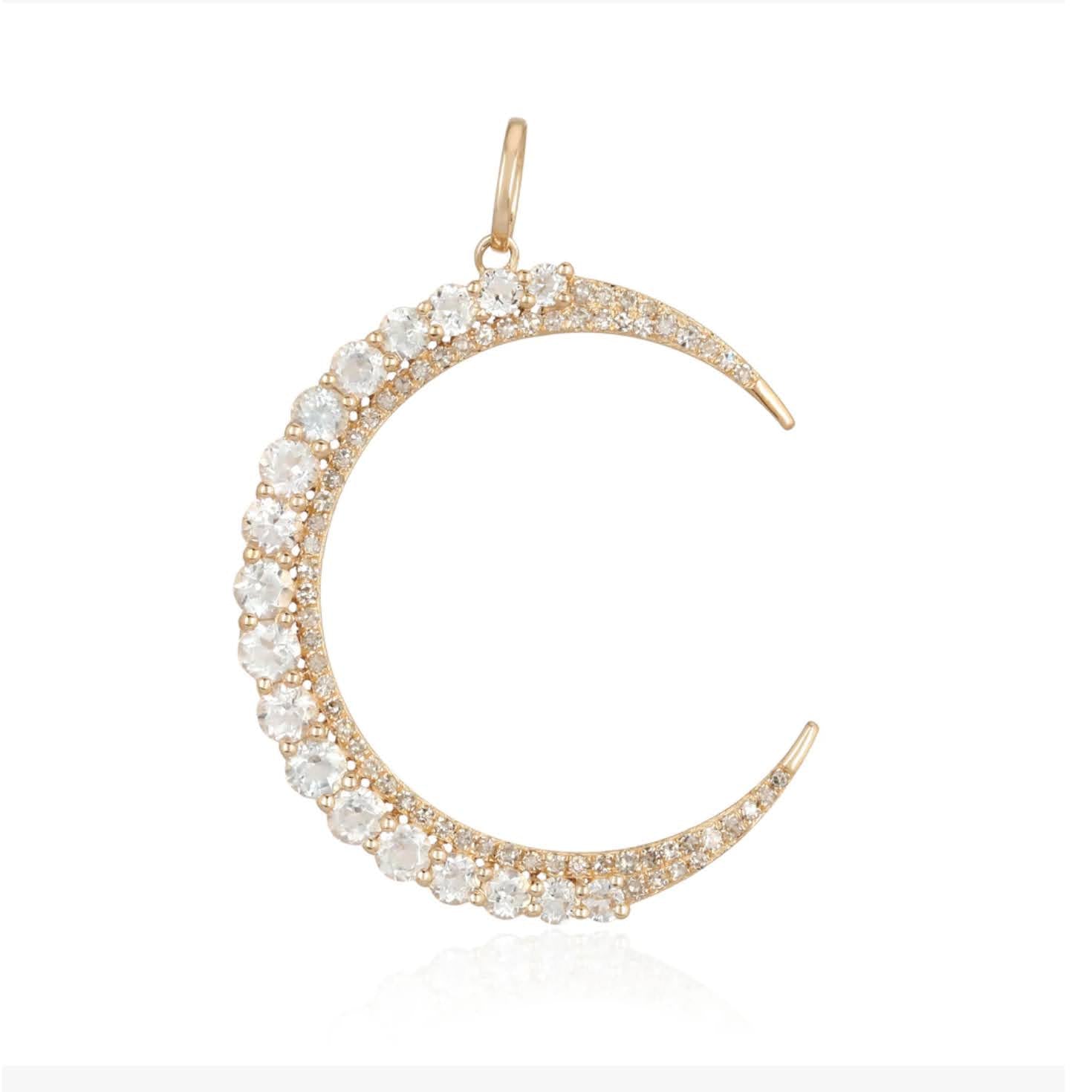 Gold Crescent Diamond Moon Pendant-14kt Gold-Monisha Melwani Jewelry 