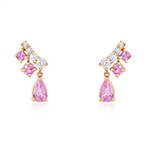 Gold Pink Sapphire Pear Diamond Bar Earring
