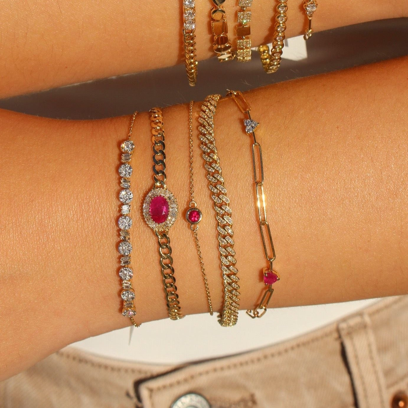 Gold Single Ruby Bezel Bracelet by Monisha Melwani Fine Jewelry