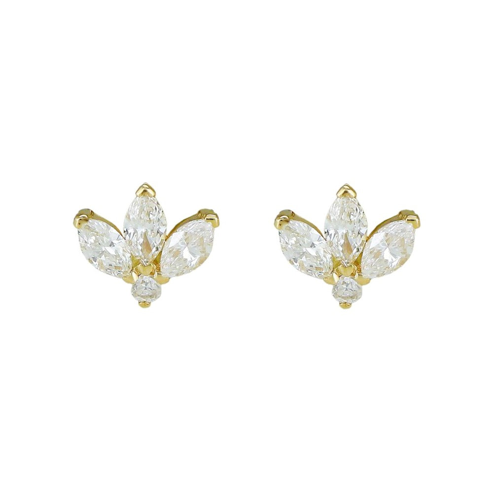 Gold Diamond Mini Lotus Earring - 14KT Gold - Monisha Melwani Jewelry 