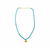 Gold Diamond Charm Turquoise Beaded Necklace