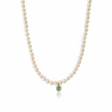 Gold Pearl Emerald Pendant Necklace