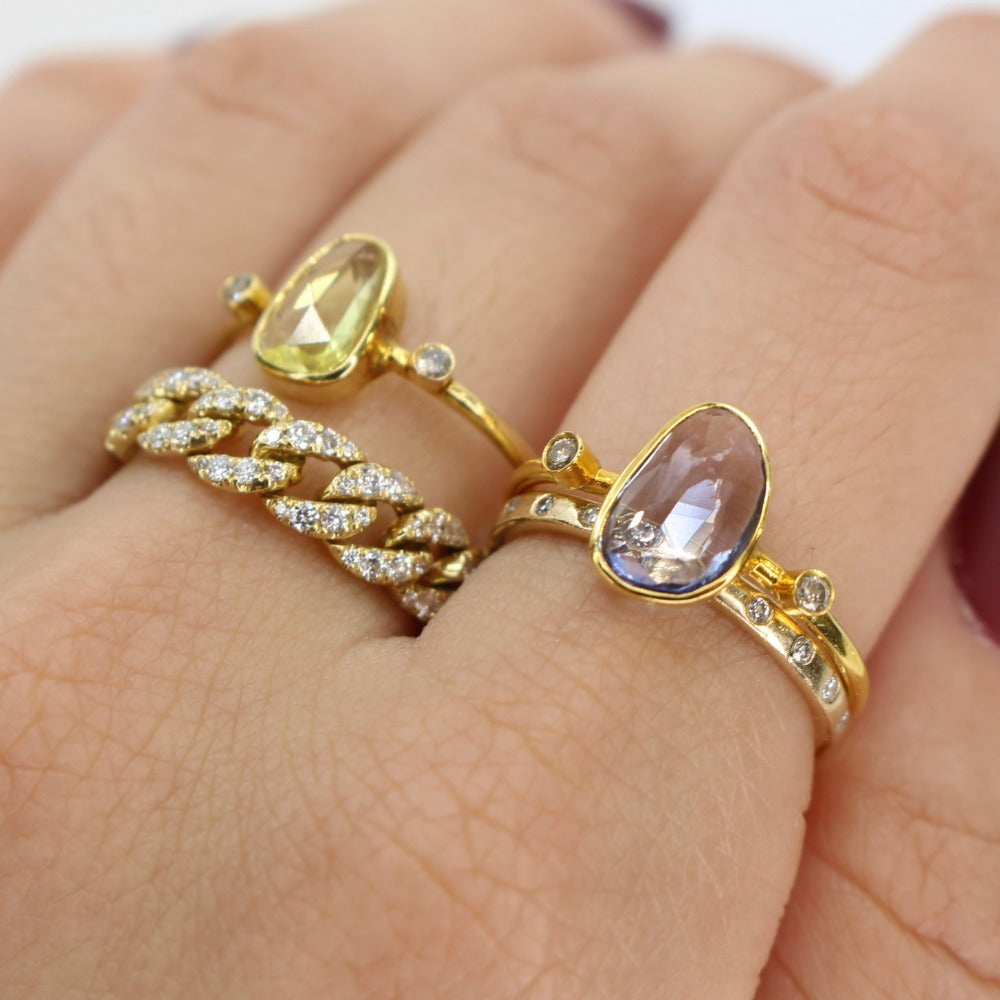 14KT Yellow Gold Diamond Topaz Ring- Monisha Melwani Jewelry