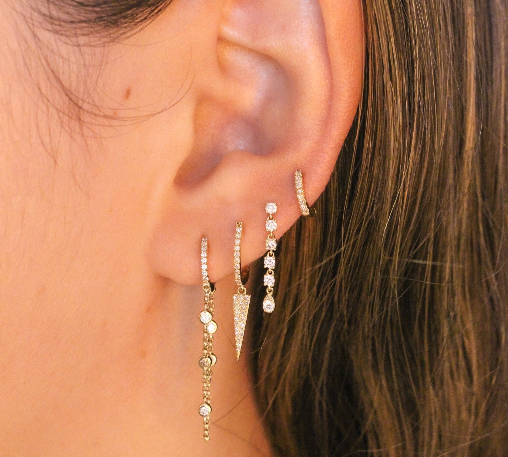 Gold Diamond Spike Hoop Earrings - 14KT Gold - Monisha Melwani Jewelry