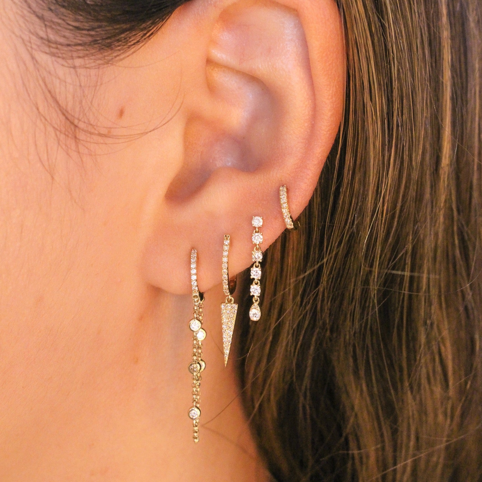 Gold Diamond Spike Hoop Earrings - 14KT Gold - Monisha Melwani Jewelry