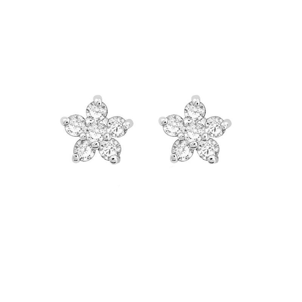 14KT White Gold Diamond Mini Flower Stud Earrings- Monisha Melwani Jewelry