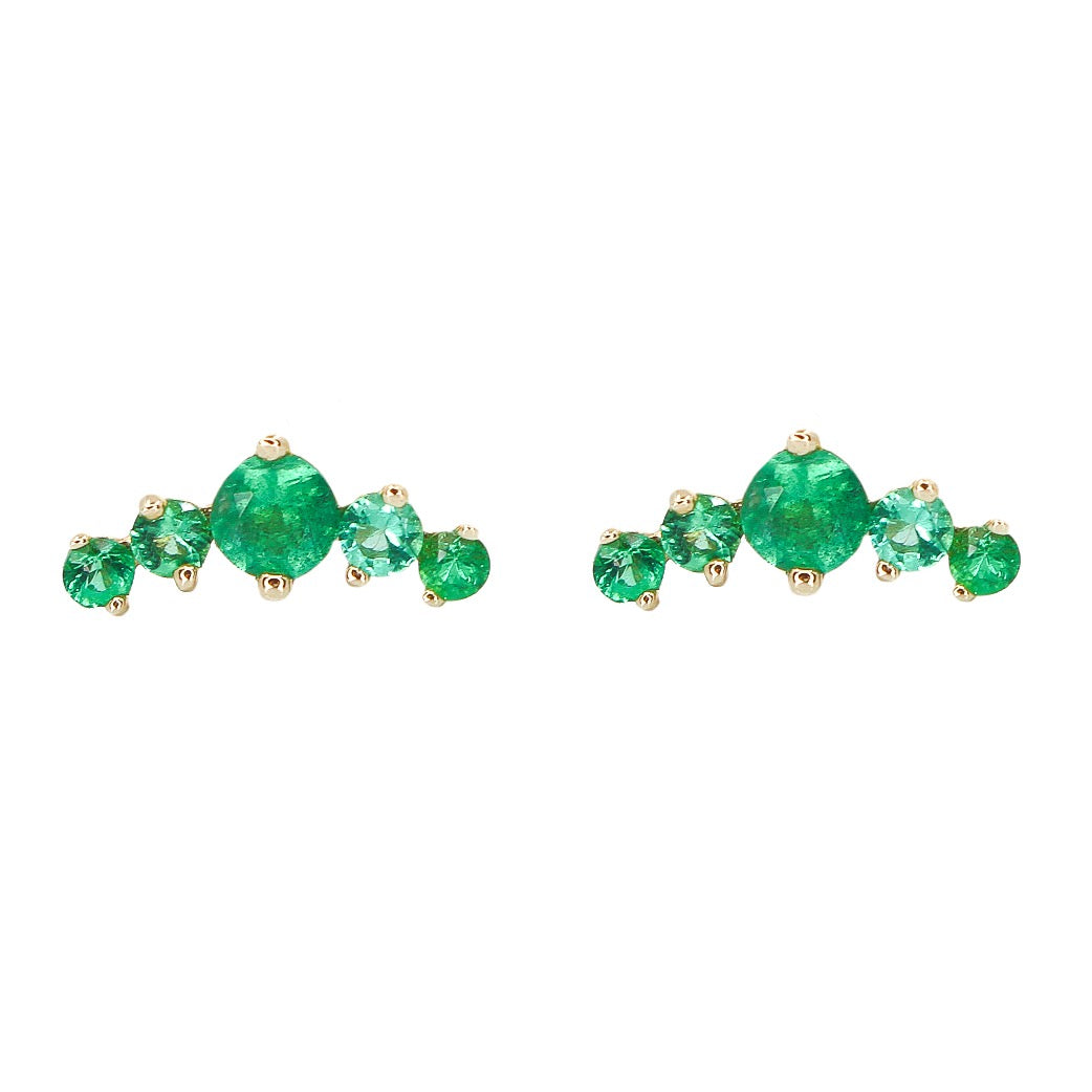 Gold Cluster Emerald Graduated Climber Earring - 14KT Gold - Monisha Melwani Jewelry