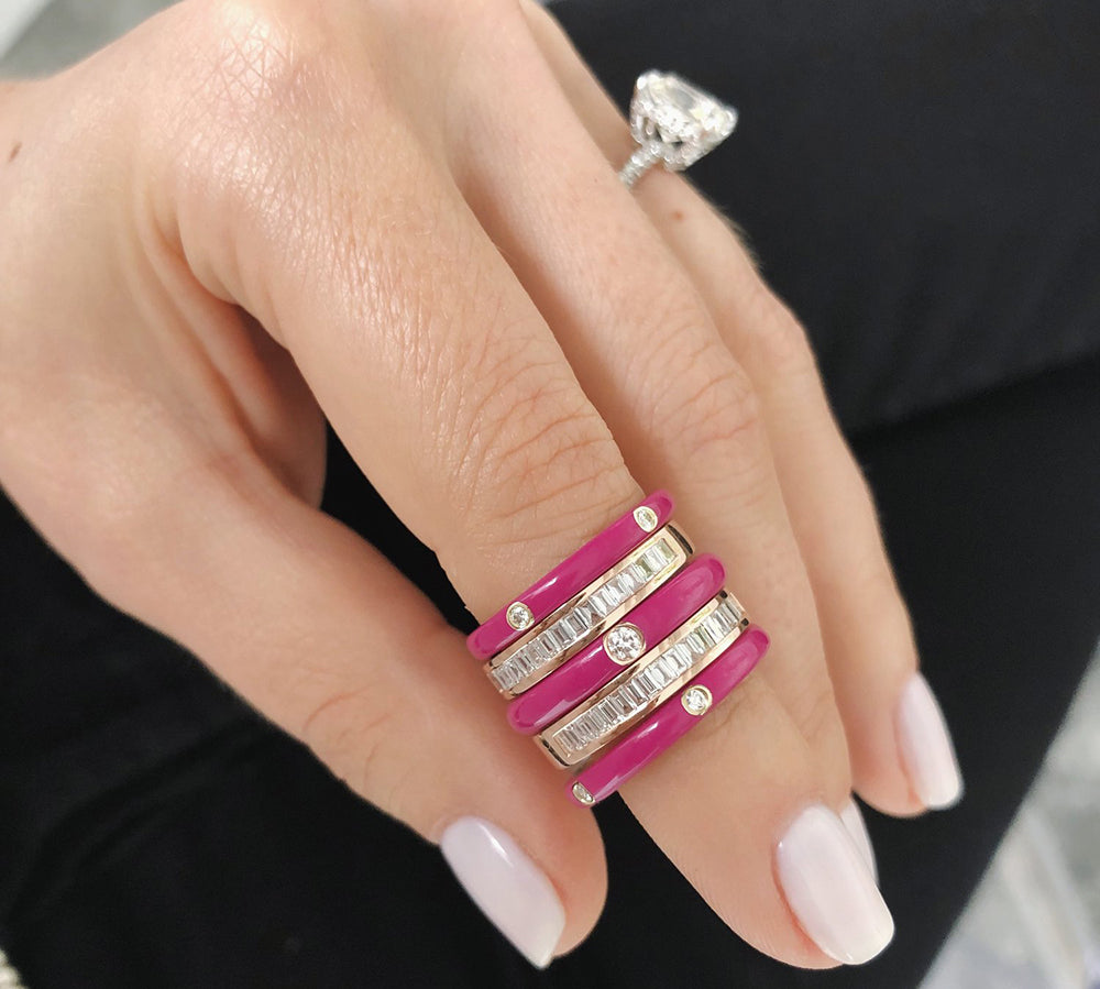 Diamond Berry Enamel Stacked Ring - Monisha Melwani Jewelry